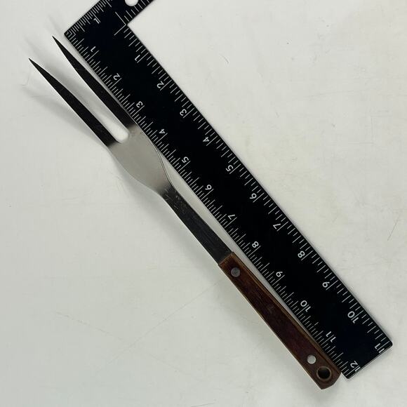 Vintage Stainless Japan Carving Fork Wood Handle Two Prong BBQ Kitchen Utensil - Picture 6 of 6